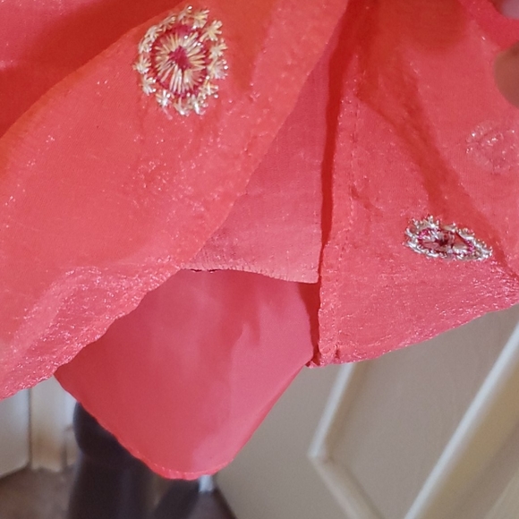 Dawn Joy peach sheer dress with embroidered accent - Picture 6 of 8